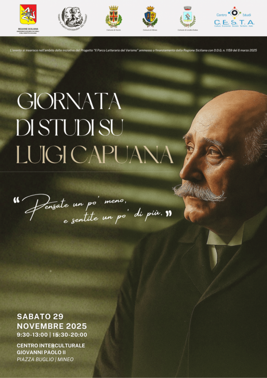 Mineo, una Giornata di Studi dedicata a Luigi Capuana per il Parco Letterario del Verismo Appuntamento il 29 novembre 2025 al Centro Interculturale “Papa Giovanni Paolo II”